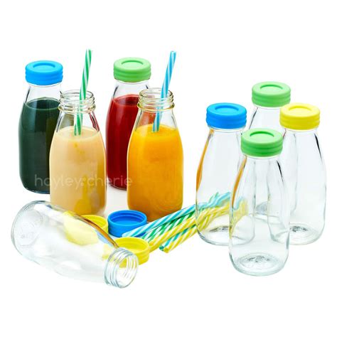 Glass Milk Bottles With Reusable Straws 9 Pack