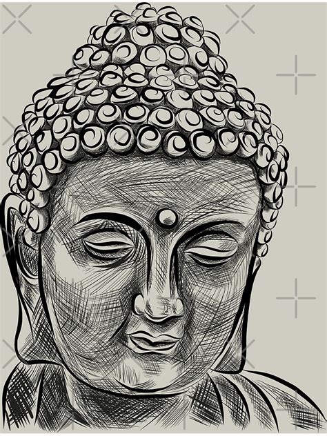 Buddha Head Silhouette Hand Drawing Vector Poster By Aroastock