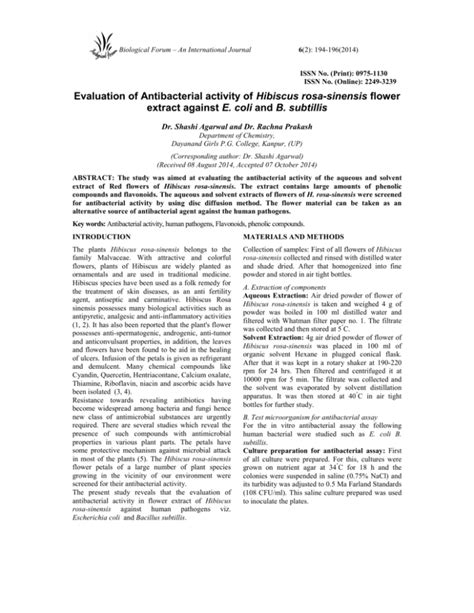 Evaluation Of Antibacterial Activity Of Hibiscus Rosa