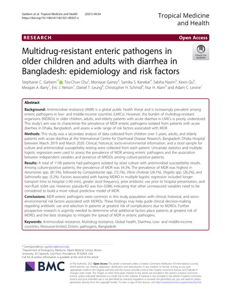 Pdf Multidrug Resistant Enteric Pathogens In Older Children And