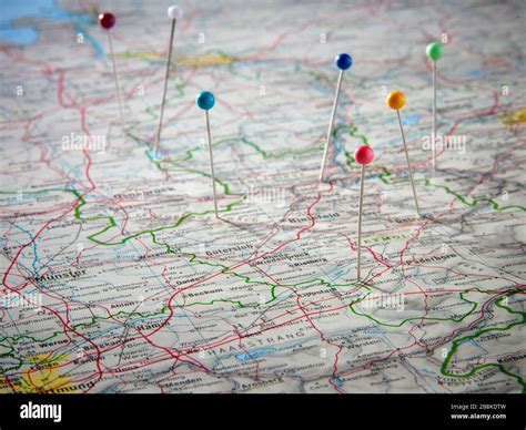 Pins On Map Marking Locations Stock Photo Alamy
