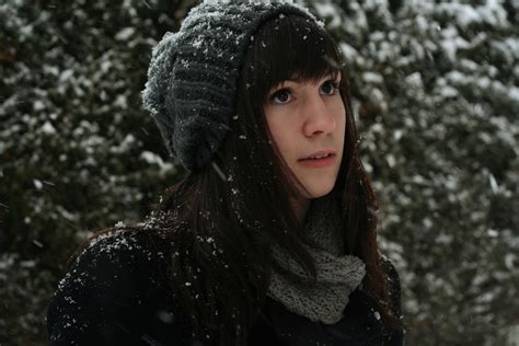 Wallpaper Model Outdoors Hat Snow Winter Black Hair Scarf Snowflakes Freezing Tree