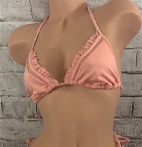 Victorias Secret Swim Bikini Top Tie Sheer Mesh Ruffl Gem