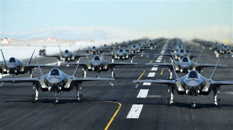 Us Shows Off Air Force Strength As 52 F 35 Fighter Jets Fill Runway In