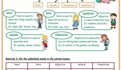 noun verb adjective worksheet printable