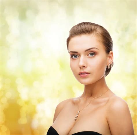 Woman Wearing Shiny Diamond Earrings And Pendant Stock Image Everypixel