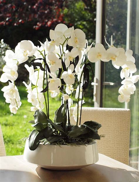 Orchids In A White Lacquered Bowl Rtfact Artificial Silk Flowers