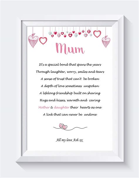 Personalised Mum Mummy Poem From Daughter Mothers Day Birthday Print