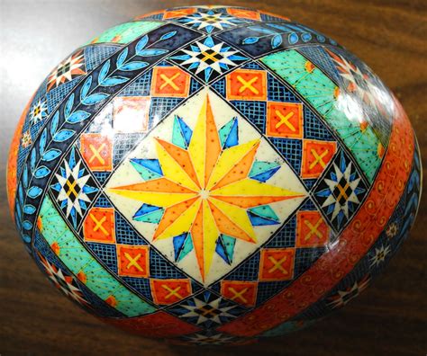 Empty ostrich eggshells, often decorated with painted or in­cised designs, were placed in graves as early as the 5th millen­nium b.c. Pysanky Ostrich egg made by Mark Struthers | Egg designs, Egg decorating, Christmas bulbs