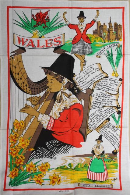 Vintage Tea Towel W Welsh Recipes Traditional Food Favorites Of Wales