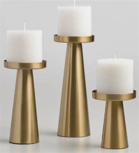Buy Gold Brass Pillar Candle Holder Set Of 3 By Qesyas Online