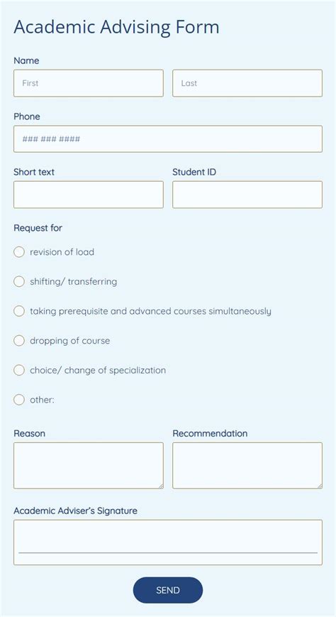 Academic Advising Form Template Free 123formbuilder