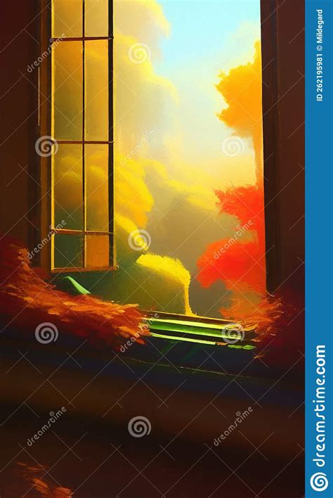 Autumn Window Abstract Digital Art Stock Illustration Illustration