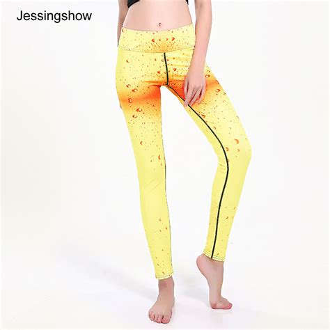 jessingshow women leggings bright yellow printed fitness sporting legging elastic girl leggins