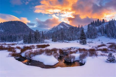 United States Utah Mountain Winter Snow Creek Hd Wallpaper
