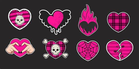 Premium Vector Set Of Trending Emo Stickers Of Hearts Of The 2000s In