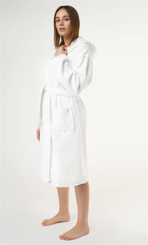 Premium Spa Style Womens Hooded Bathrobe Bright White