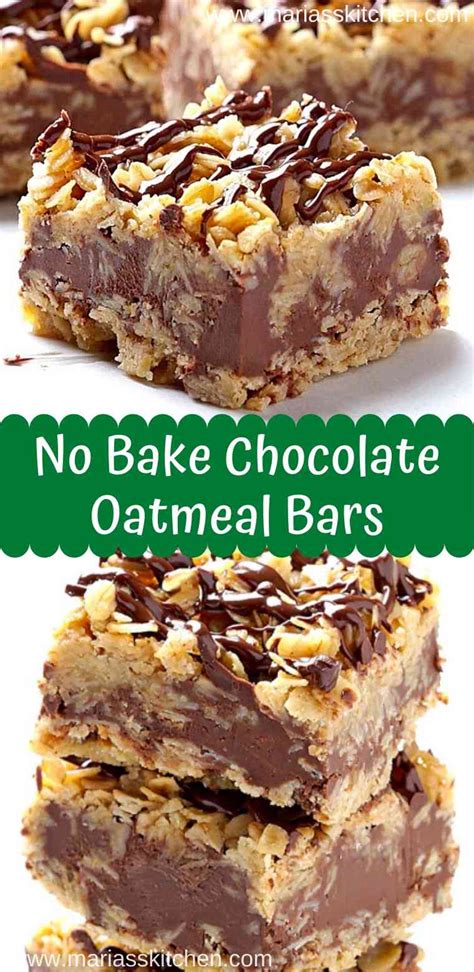 Crumble the remaining oat mixture over the chocolate layer, pressing in gently. Easy No Bake Chocolate Oatmeal Bars Recipe - Maria's Kitchen