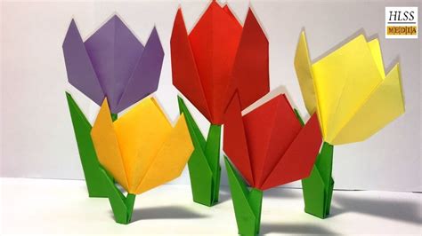 Easy Paper Tulip Origami Flower Simple Tutorial For Beginners Step By