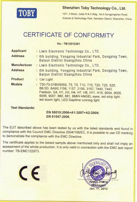 Certificate Ce Certificate Of Conformity