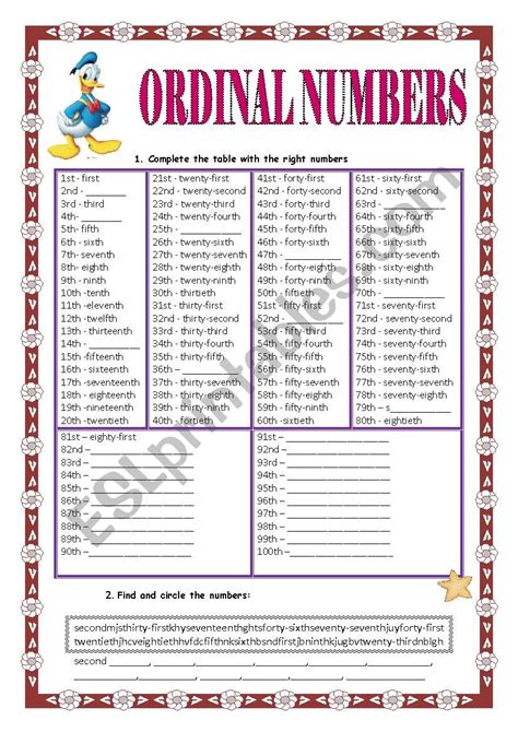 ordinal numbers printable worksheet