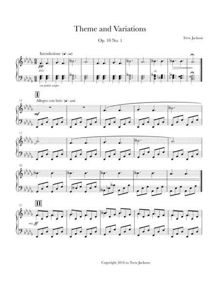 Theme And Variations Sheet Music Trew Jackson Piano Solo