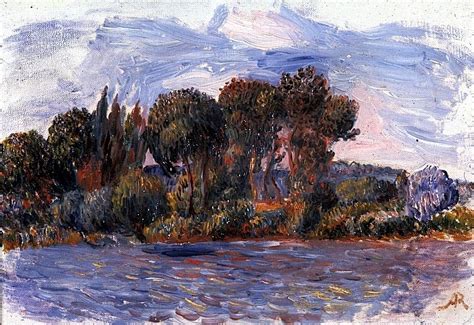 Pierre Auguste Renoir Trees By The Edge Of A River Landscape