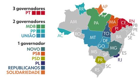 PT tem mais governadores eleitos em 1º turno MDB PP e União Brasil
