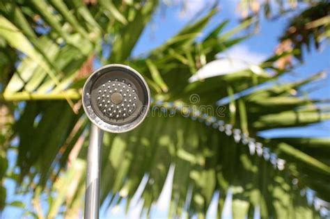 Outdoor Shower At Luxury Tropical Villa Stock Photo