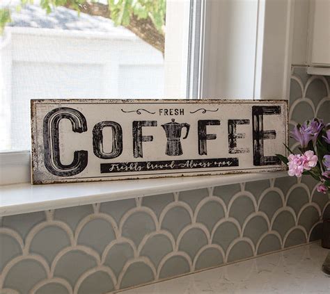 Coffee White Distressed Metal Sign