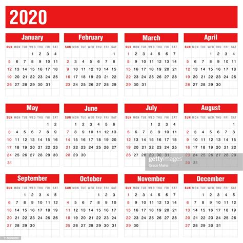 2020 Red Calendar On White Background High Res Vector Graphic Getty