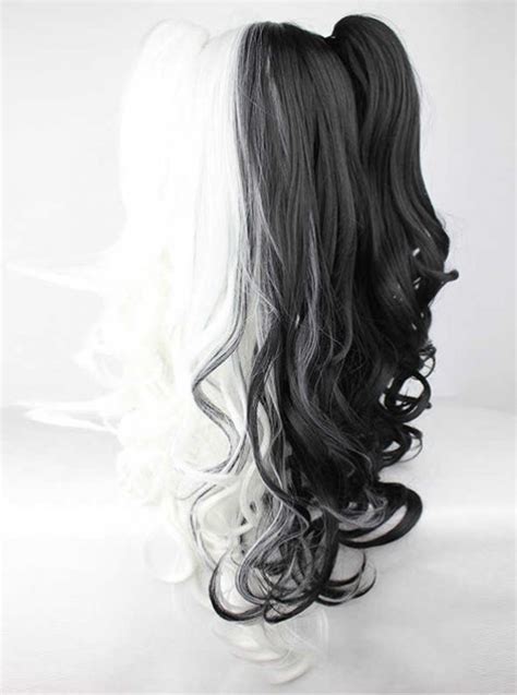 Half Black Half White Harajuku Style Long Curly Hair