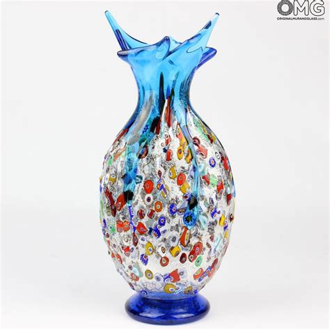 Gabbiano Light Blue Vase Murano Glass Millefiori