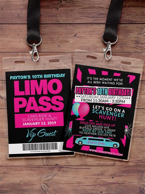 VIP PASS, Limo pass, Birthday party, 21st birthday, backstage pass, birthday invitation, wedding 