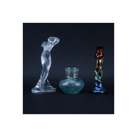 Group Of Three Lalique Nude Figurine Zsolnay Eosin Tulip Pottery