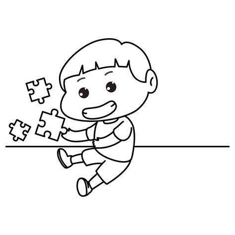 Premium Vector Cute Little Boy Playing Jigsaw Puzzle Sit Playing