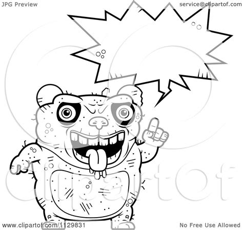 Cartoon Clipart Of An Outlined Talking Ugly Panda Black And White
