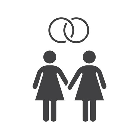 Lesbian Marriage Icon Homosexual Couple Silhouette Symbol Two Women Holding Hands Negative