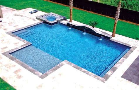 Rectangular Pool With Tanning Ledge And Water Feature Rectangular Swimming Pools Pool Shapes