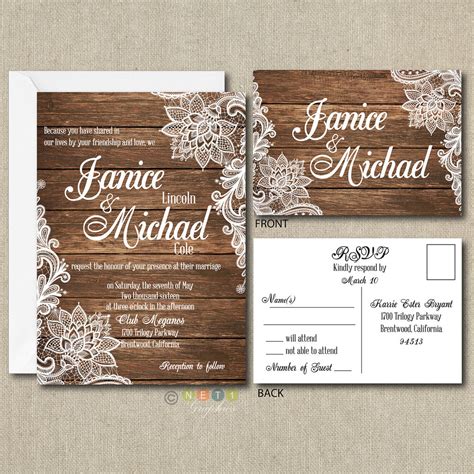 Rsvp cards are included in the same envelope as your wedding invitations, typically placed on top. 100 Personalized Country Rustic Lace Wedding Invitations & Post Card RSVP | eBay