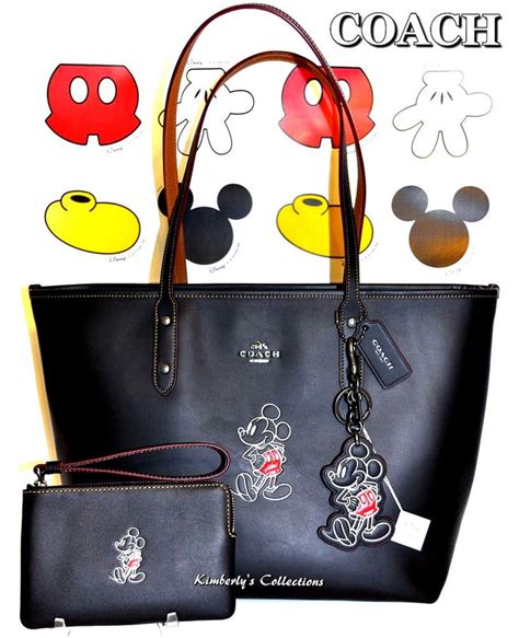 Coach X Disney Ltd Mickey Mouse Black Leather Tote Bag Wristlet