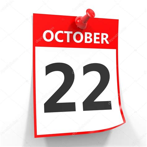 22 October Calendar Sheet With Red Pin Stock Photo By ©icreative3d