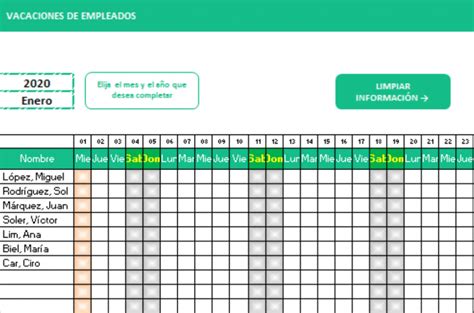 Plantilla Excel Vacaciones Para Empleados 2023 Gratis