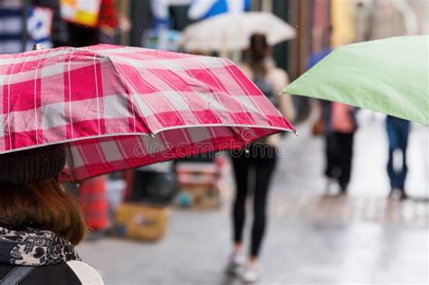 People With Rain Umbrella In The City Stock Image Image Of People