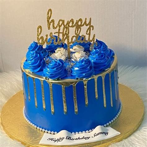 Royal Blue Drip Cake For Birthday Yummycake