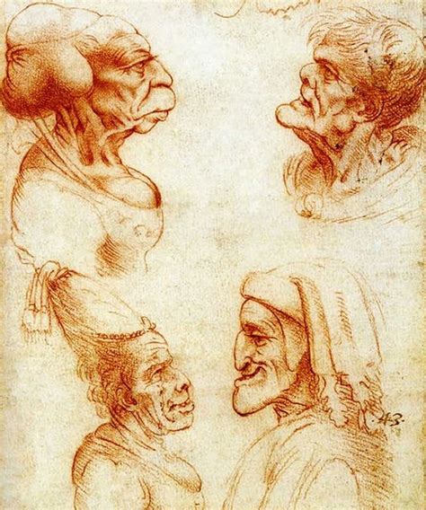 Etudes De Portraits Grotesques Léonard De Vinci 1492 Dessin