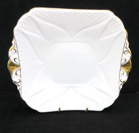Shelley English Bone China Regency Square Cake Plate Dainty Shape Gold