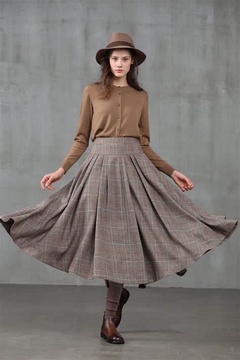 pleated check wool skirt midi wool skirt winter skirt wool etsy winter skirt midi skirt