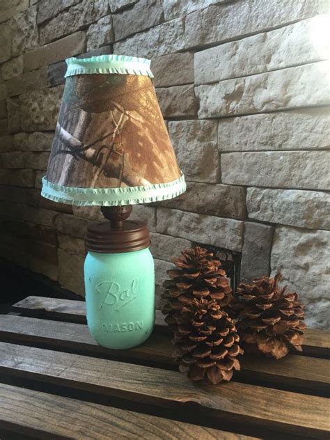 Aqua Mason Jar Lamp With Realtree Camo Lamp By Madewithluvnstuff