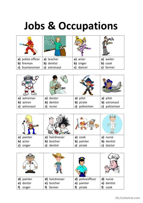 Jobs And Occupations Pictur English Esl Worksheets Pdf And Doc